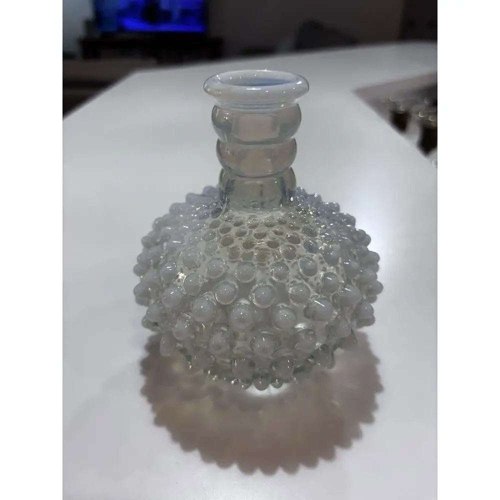 Fenton Moonstone Opalescent Hobnail Glass Collectible Bottle Bud Vase Jar 4.75